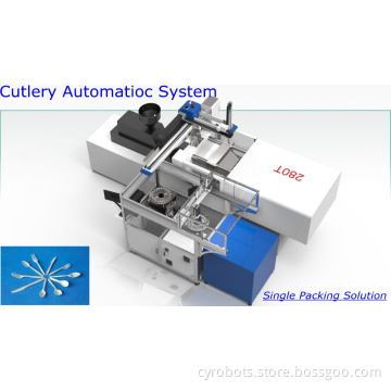 Disposable Plastic Cutlery Automation Packing solution system for injection molding machine with Robot arm